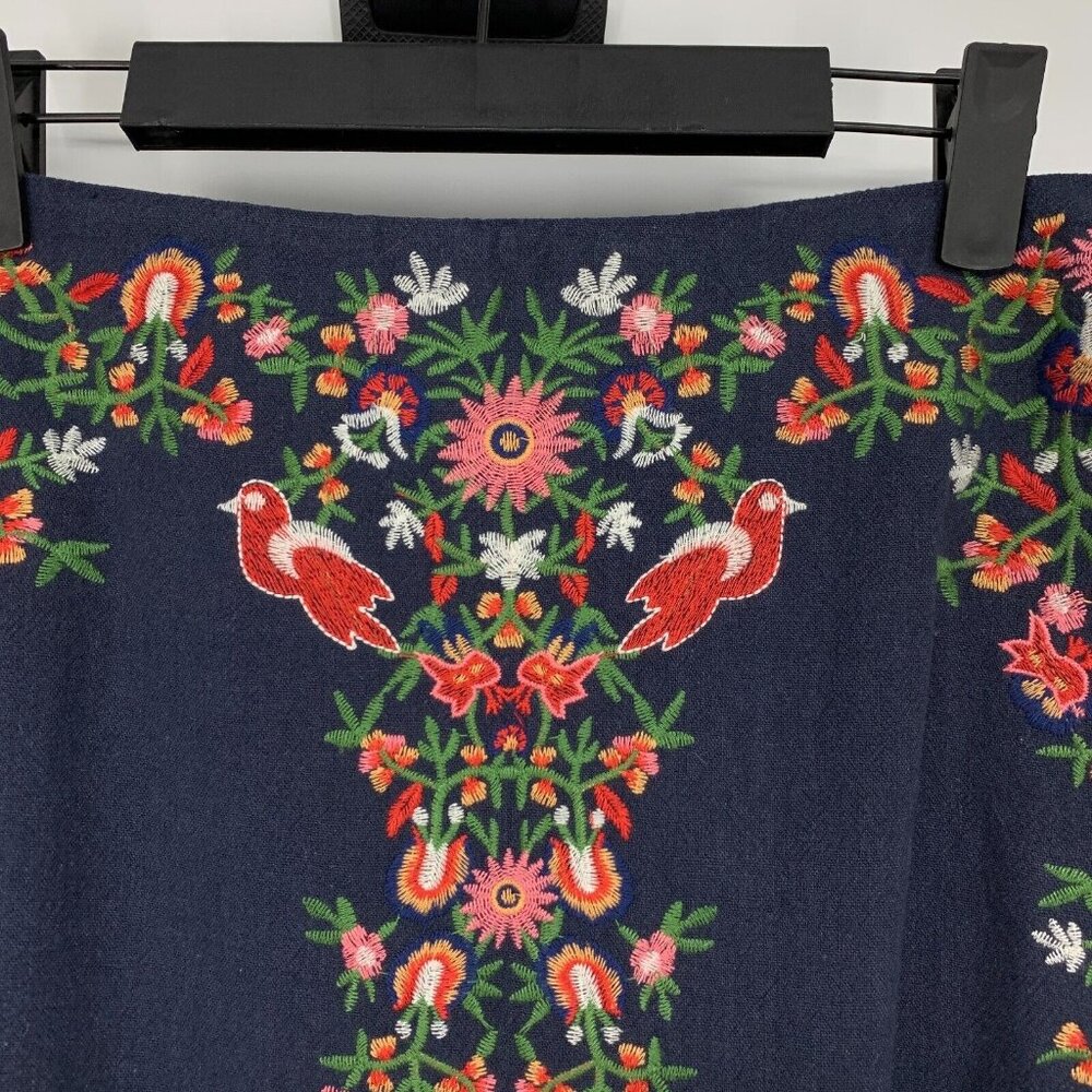 Umgee Skirt Navy Blue Embroidered Floral Bird Mini Boho - Picture 4 of 11